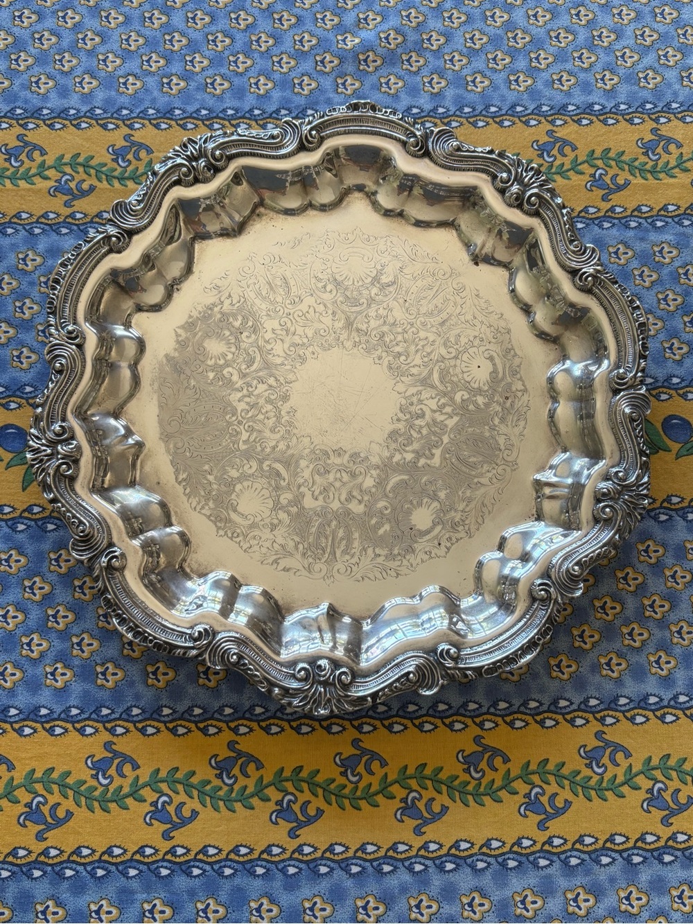 Footed Silverplate Round Tray - 12 3/4”